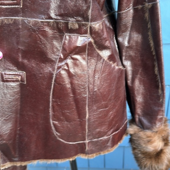🤎🤎🤎Vintage leather rabbit fur reversible tan brown dark handmade bespoke - Picture 4 of 16